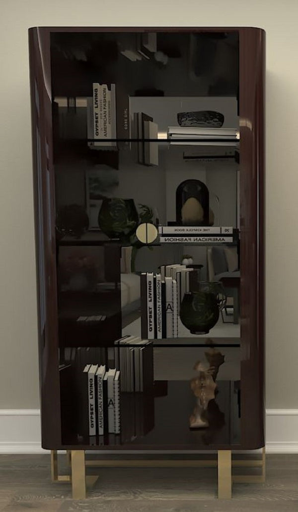 Casa Padrino vitrine Art déco de luxe marron foncé / or - Vitrine en bois massif fabriqué à la main avec 2 portes vitrées - Meubles de Salon Art Déco
