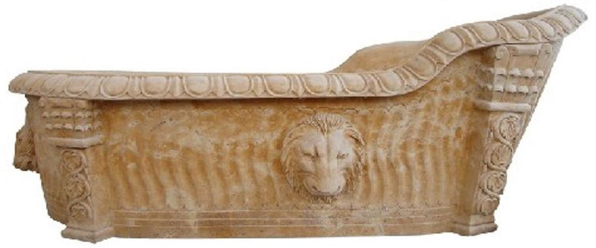 Casa Padrino Luxus Barock Badewanne Löwenkopf Gelb 180 x 95 x H. 75 cm - Freistehende Marmor Badewanne - Barock Bad Accessoires - Edel & Prunkvoll