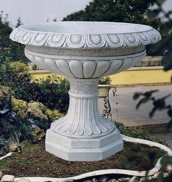 Casa Padrino vaso da fiori barocco di lusso grigio Ø 90 x A. 80 cm - Vaso per piante rotondo barocco fatto a mano in ghiaia di marmo di Carrara - Decorazione da giardino barocco - Fatto in Italia