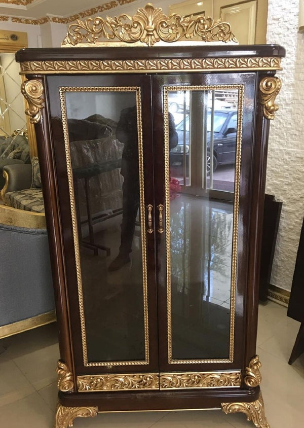 Casa Padrino luxury baroque bookcase dark brown / gold - Magnificent solid wood cabinet with 2 glass doors - Handmade baroque office furniture - Noble & Magnificent