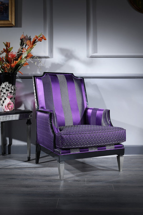 Casa Padrino fauteuil de salon baroque de luxe violet / noir / argent 72 x 76 x H. 103 cm - Mobilier Baroque