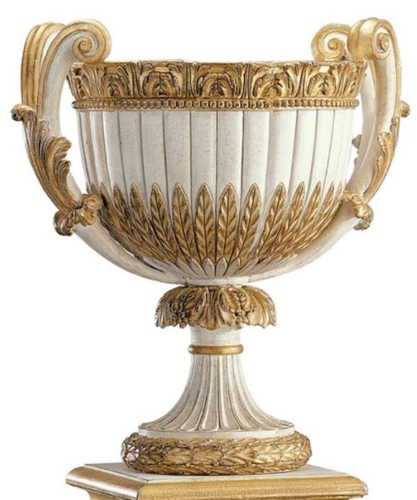 Casa Padrino Luxus Barock Deko Vase Antik Weiß / Antik Gold - Prunkvolle Barockstil Massivholz Blumenvase - Barock Deko Accessoires - Edel & Prunkvoll - Luxus Qualität - Made in Italy