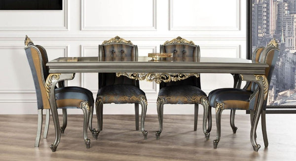 Casa Padrino Luxury Baroque Dining Table Gray / Gold - Noble Solid Wood Dining Room Table - Baroque Dining Room Furniture - Noble & Magnificent