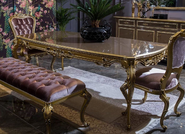 Casa Padrino Luxury Baroque Dining Table Gray / Gold - Magnificent Solid Wood Dining Room Table - Baroque Dining Room Furniture - Noble & Magnificent
