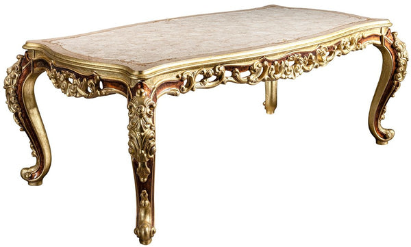 Casa Padrino tavolo da pranzo barocco di lusso crema / beige / marrone / oro 210 x 110 x A. 85 cm - Tavolo da pranzo in legno massello magnifico - Mobili per sala da pranzo in stile barocco