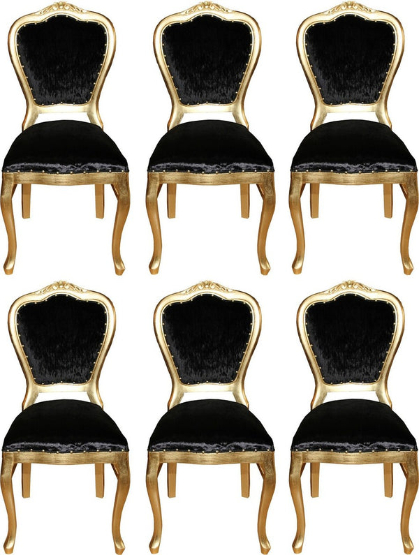 Casa Padrino Luxury Baroque Dining Set Black / Gold 45 x 46 x H. 99 cm - 6 Handmade Dining Chairs - Baroque Dining Room Furniture