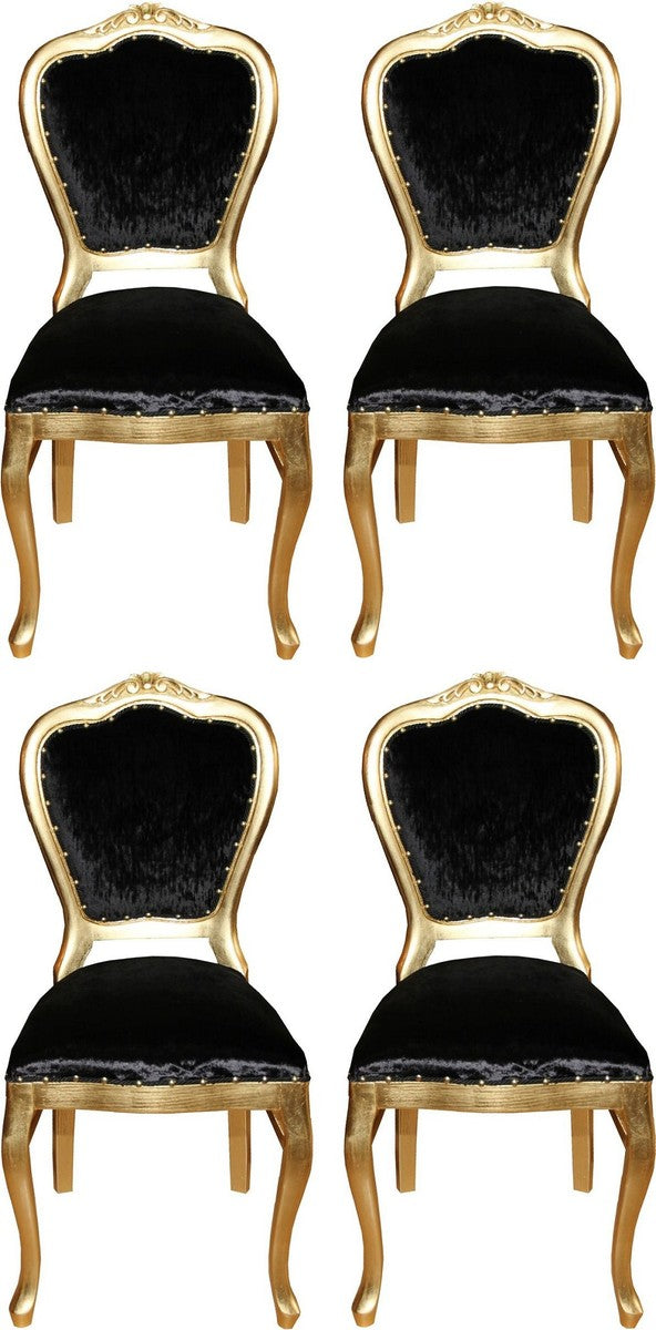 Casa Padrino Luxury Baroque Dining Set Black / Gold 45 x 46 x H. 99 cm - 4 Handmade Dining Chairs - Baroque Dining Room Furniture
