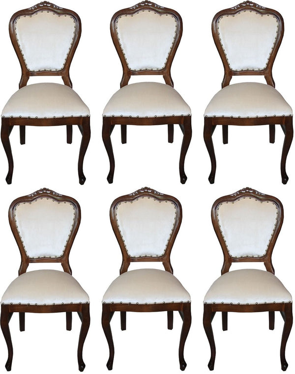 Casa Padrino Set di Sala da Pranzo Barocco di Lusso Crema / Marrone 45 x 46 x H. 99 cm - 6 Sedie da Pranzo Fatte a Mano - Mobili da Sala Barocchi