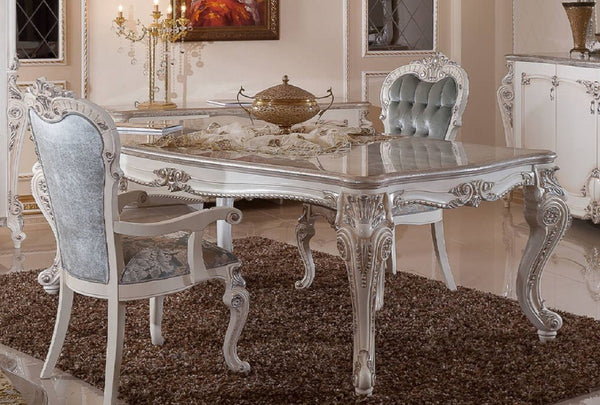 Casa Padrino luxury baroque dining room set green / silver / white