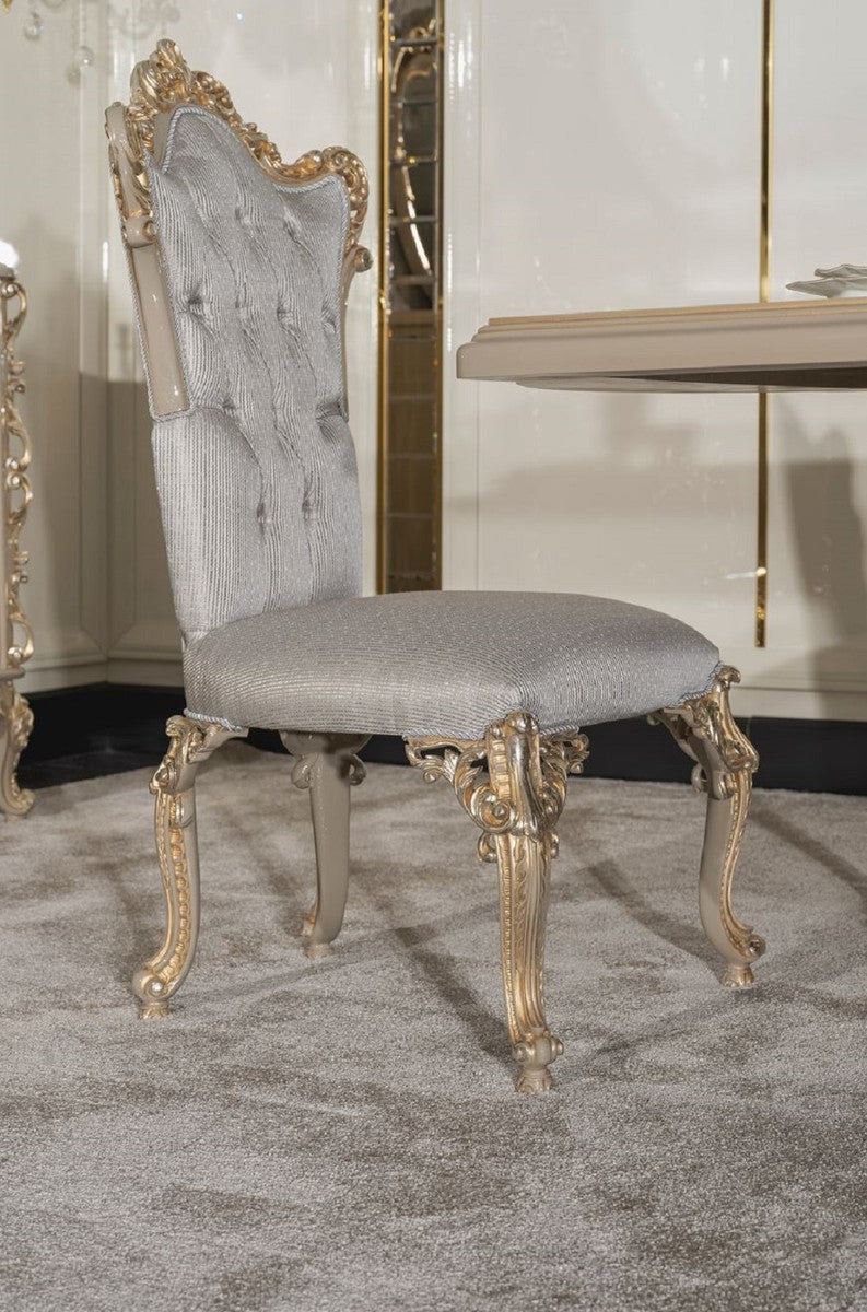 Casa Padrino Luxus Barock Esszimmer Stuhl 8er Set Silber / Grau / Gold - Prunkvolle Barockstil Küchen Stühle - Luxus Esszimmer Möbel im Barockstil - Barock Esszimmer Möbel - Barockstil Möbel