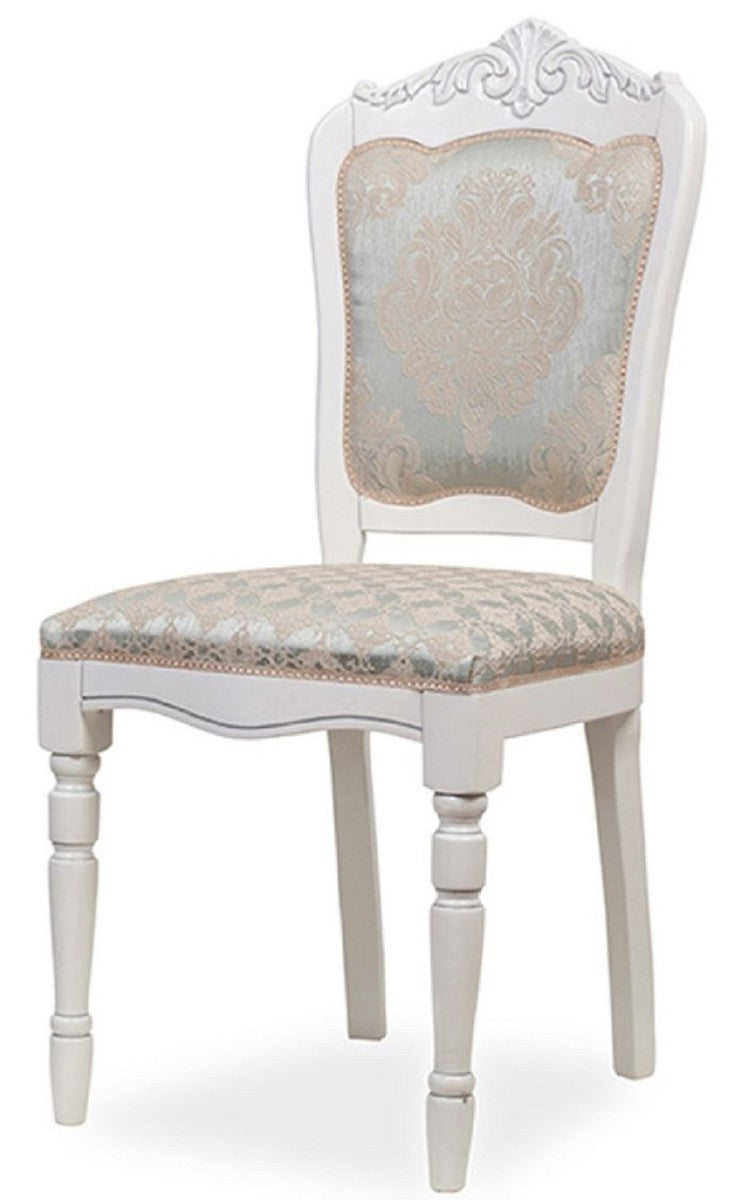 Casa Padrino Luxus Barock Esszimmer Stuhl 6er Set Silber / Beige / Weiß H. 104 cm - Barock Esszimmer Möbel
