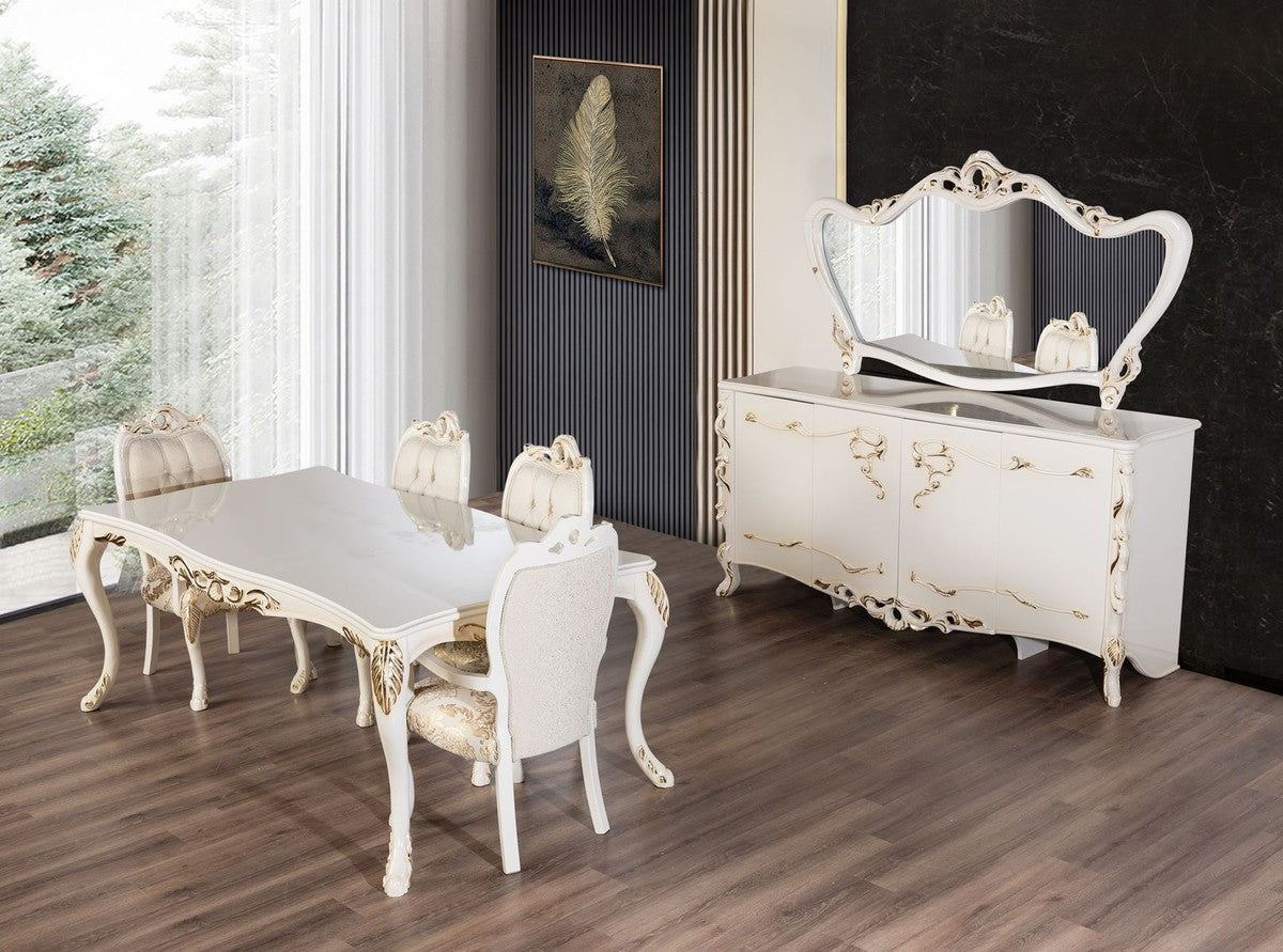 Casa Padrino Luxus Barock Esszimmer Stuhl 8er Set Weiß / Gold - Prunkvolle Barockstil Küchen Stühle - Luxus Esszimmer Möbel im Barockstil - Barock Esszimmer Möbel - Barockstil Möbel