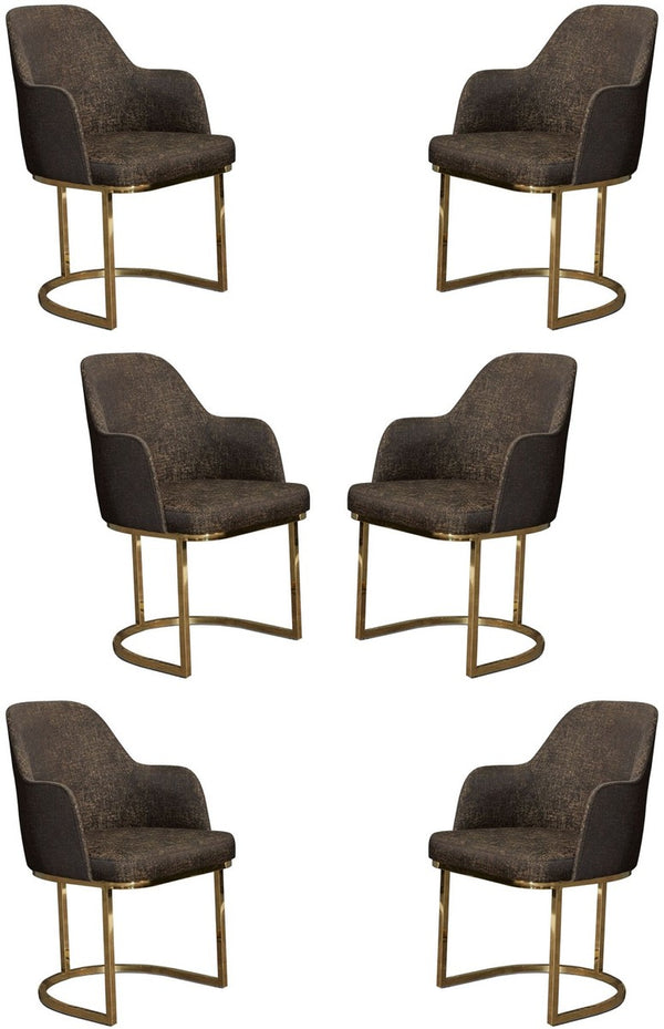 Casa Padrino luxury dining room chair set gray / gold 70 x 95 x H. 96 cm - Kitchen chairs set of 6 - Dining room chairs with armrests - Luxury dining room furniture