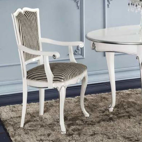 Casa Padrino sedia da sala da pranzo barocco di lusso con braccioli argento / nero / bianco / argento