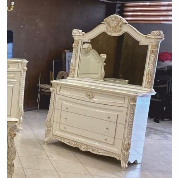 Casa Padrino Luxus Barock Kommode mit Spiegel Weiß / Gold - Barockstil Möbel