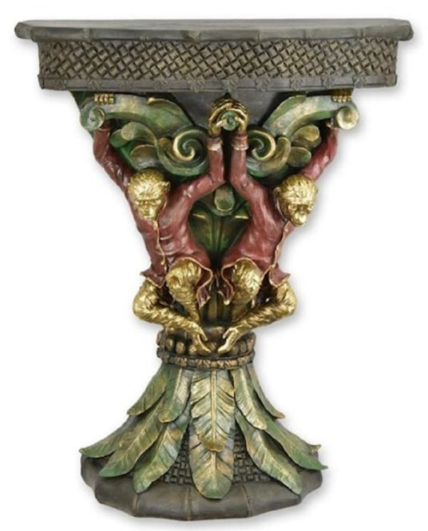 Casa Padrino console Art Nouveau singes gris / vert / rouge / or 60,2 x 22,1 x H. 73,3 cm - Table console en résine - Mobilier Art Nouveau - Mobilier baroque - Ameublement Baroque et Art nouveau