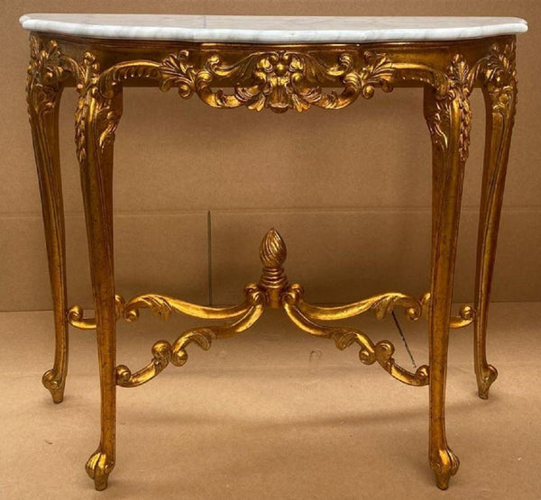 Casa Padrino Luxus Barock Konsole Gold / Weiß - Handgefertigter Massivholz Konsolentisch mit Marmorplatte - Barock Möbel - Luxus Qualität - Made in Italy