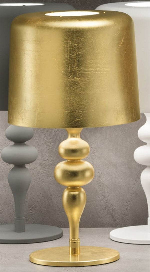 Casa Padrino lampe de table Art Déco de luxe or Ø 50 x H. 180 cm - Lampe de bureau ronde Art Déco avec abat-jour en aluminium - Lampes de table de luxe - Qualité de luxe - Fabriquée en Italie