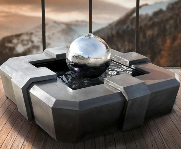 Casa Padrino fontaine de luxe gris / argent 130 cm - Fontaine de jardin avec boule décorative