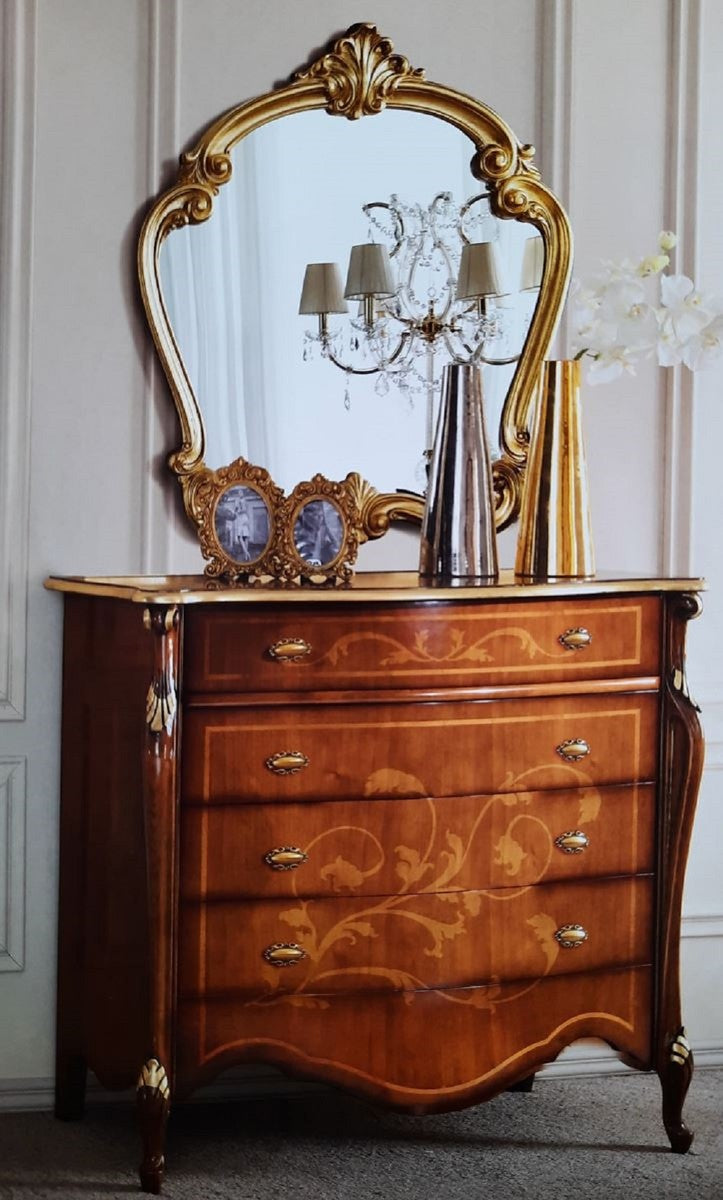 Casa Padrino Luxus Barock Kommode Dunkelbraun / Gold - Mahagoni Schrank mit Sekretär Klappfach und 3 Schubladen - Barock Möbel - Luxus Qualität - Made in Italy
