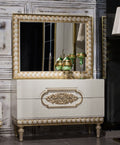 Casa Padrino Luxus Barock Schlafzimmer Kommode mit Spiegel Weiß / Gold - Handgefertigte Barock Schlafzimmer Möbel