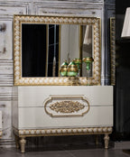 Casa Padrino Luxus Barock Schlafzimmer Kommode mit Spiegel Weiß / Gold - Handgefertigte Barock Schlafzimmer Möbel