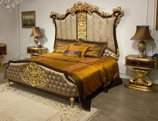 Casa Padrino luxury baroque bedroom set silver / dark brown / gold - 1 Double Bed with Headboard & 2 Bedside Tables - High quality bedroom furniture in baroque style - Noble & Magnificent