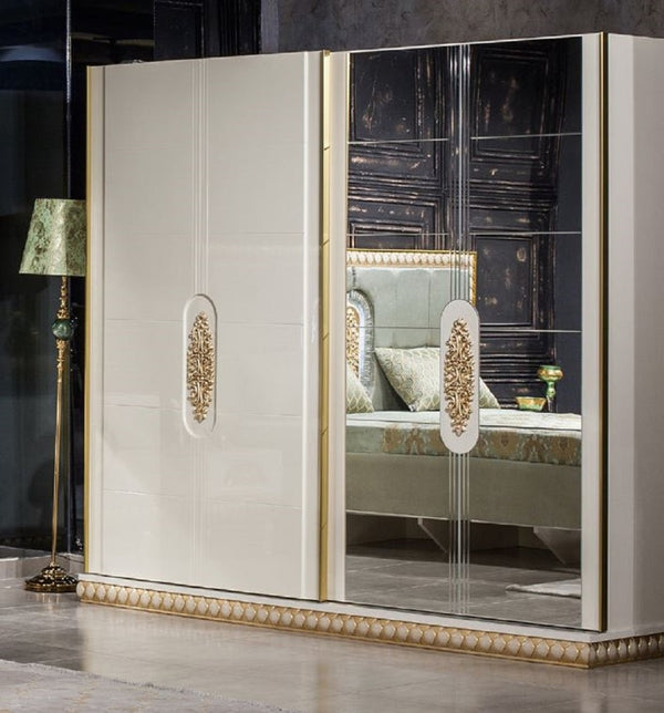Casa Padrino luxury baroque bedroom cabinet white / gold - Mirrored solid wood wardrobe in baroque style - Baroque bedroom furniture