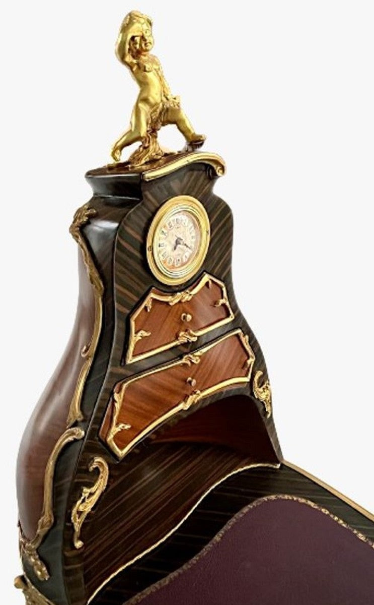 Casa Padrino Barock Sekretär mit Uhr Braun / Gold - Prunkvoller Schreibtisch im Barockstil - Barock Büromöbel - Barockstil Büro Möbel - Barockstil Möbel - Barock Möbel - Barock Einrichtung
