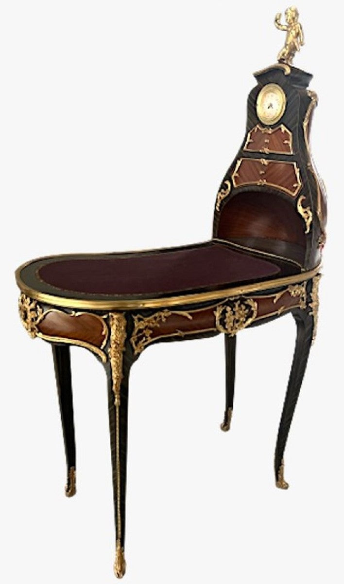 Casa Padrino Barock Sekretär mit Uhr Braun / Gold - Prunkvoller Schreibtisch im Barockstil - Barock Büromöbel - Barockstil Büro Möbel - Barockstil Möbel - Barock Möbel - Barock Einrichtung