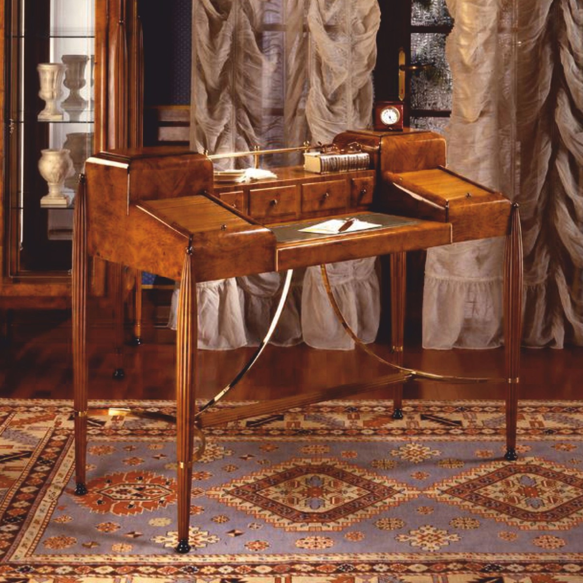 Casa Padrino Luxus Biedermeier Massivholz Sekretär Braun / Grün / Gold / Schwarz 120 cm - Biedermeier Büro Möbel - Made in Italy