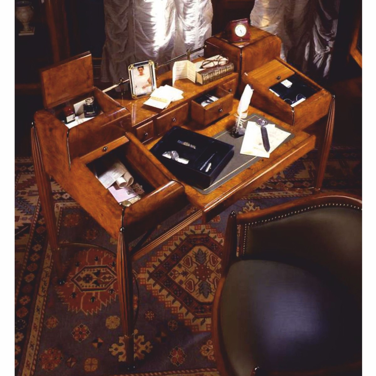 Casa Padrino Luxus Biedermeier Massivholz Sekretär Braun / Grün / Gold / Schwarz 120 cm - Biedermeier Büro Möbel - Made in Italy