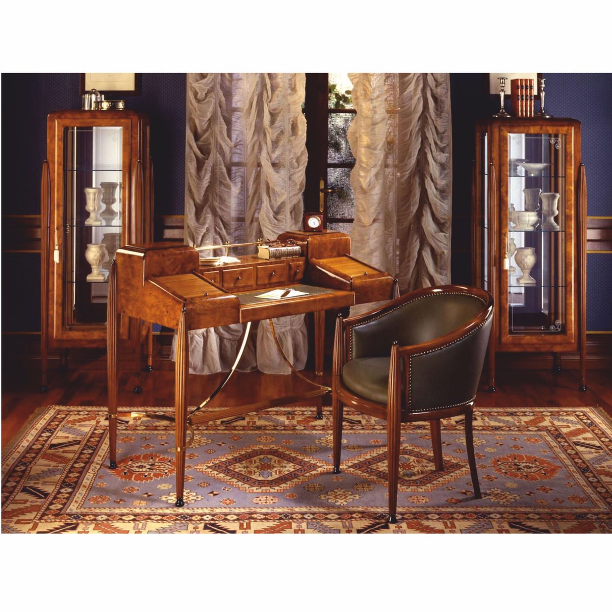 Casa Padrino Luxus Biedermeier Massivholz Sekretär Braun / Grün / Gold / Schwarz 120 cm - Biedermeier Büro Möbel - Made in Italy