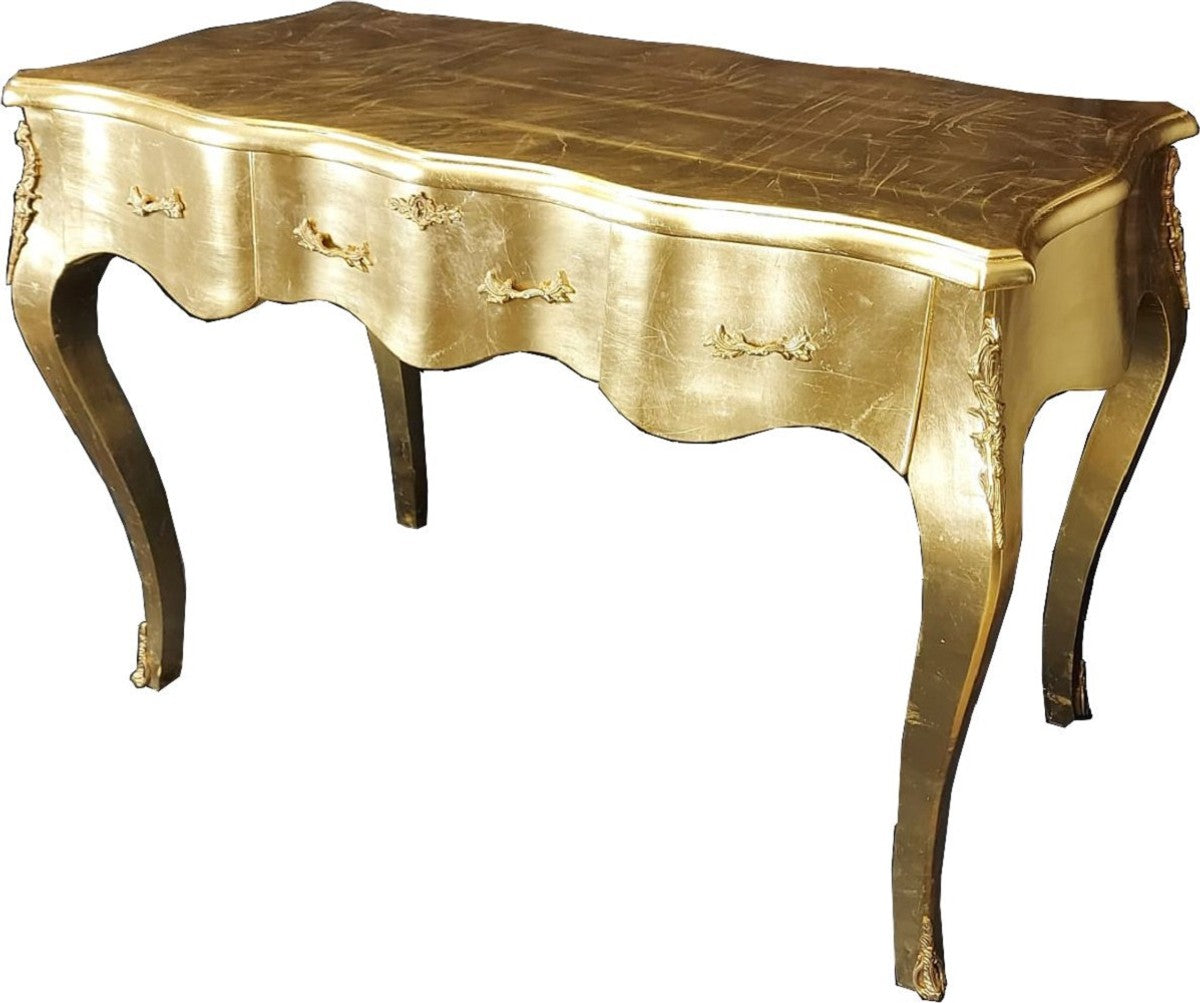 Casa Padrino Barock Sekretär Gold - Handgefertigter Barockstil Schreibtisch mit 3 Schubladen - Büromöbel im Barockstil - Barock Möbel - Barock Einrichtung - Büro Einrichtung im Barockstil