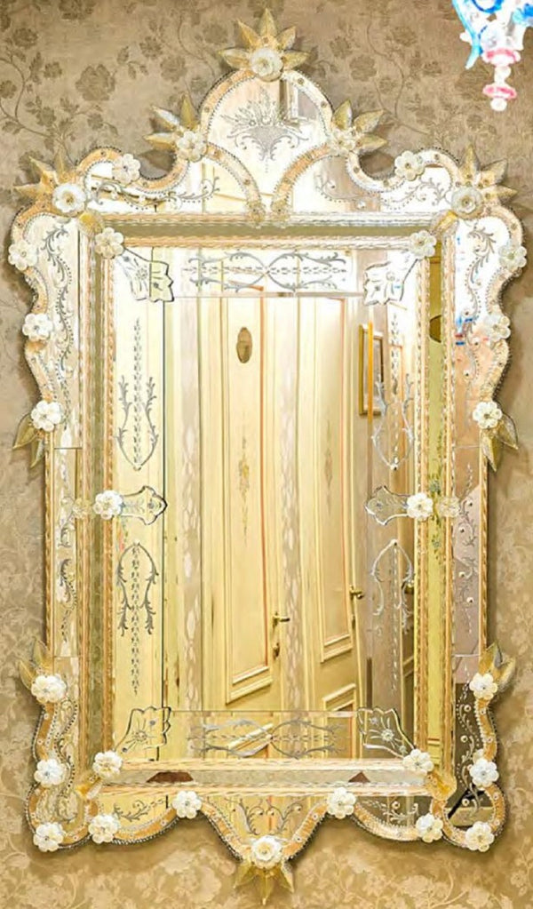 Casa Padrino miroir baroque de luxe jaune - Magnifique miroir mural de style vénitien - Meuble de château - Meuble baroque - Meuble de luxe de style baroque - Fabriqué en Italie