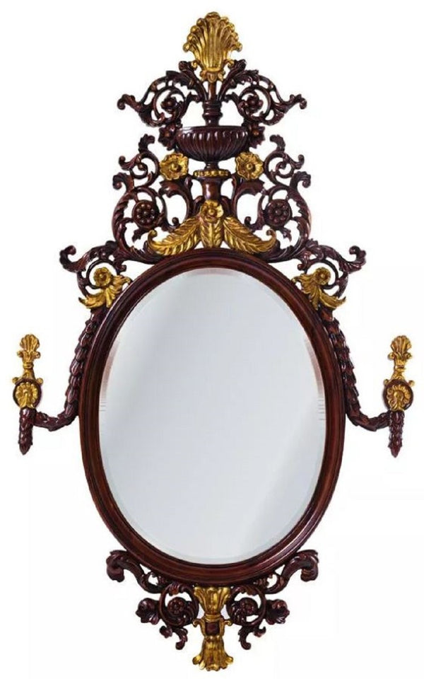 Casa Padrino luxury baroque mirror dark brown / antique gold - Magnificent mahogany wall mirror in baroque style - Luxury furniture in baroque style - Baroque furniture - Noble & magnificent