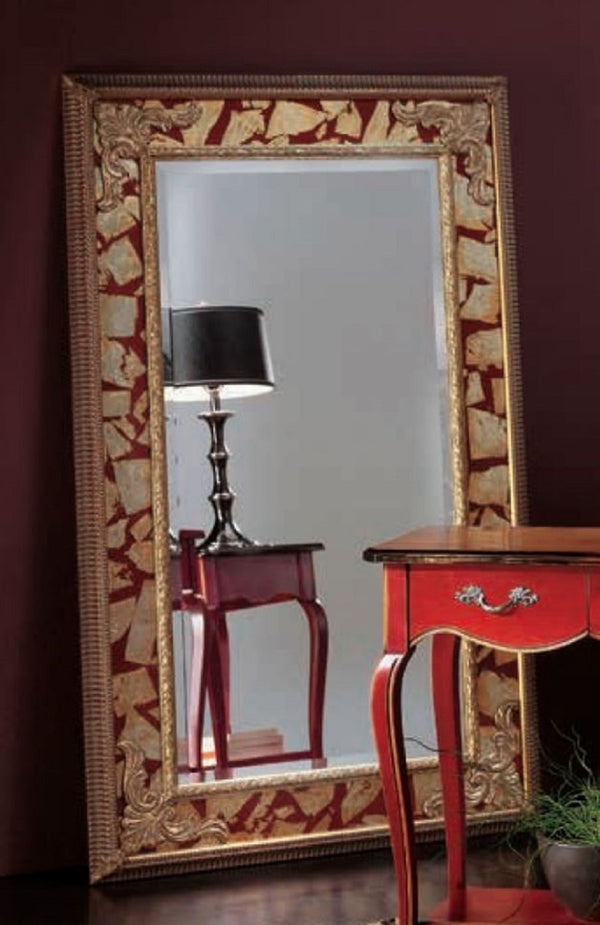 Casa Padrino Espejo Barroco de Lujo Oro / Rojo - Espejo de Pared Estilo Barroco Italiano Rectangular - Muebles Barrocos - Muebles Estilo Barroco de Lujo - Calidad de Lujo - Hecho en Italia