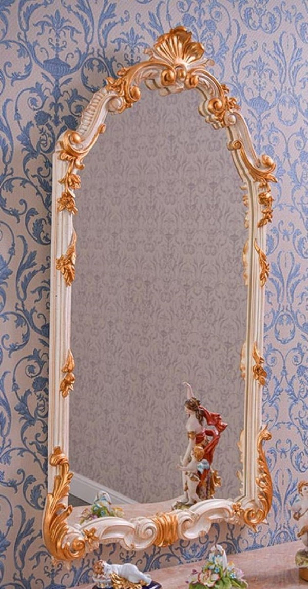 Casa Padrino Luxus Barock Spiegel Weiß / Gold H. 111 cm - Prunkvoller Barockstil Wandspiegel - Made in Italy