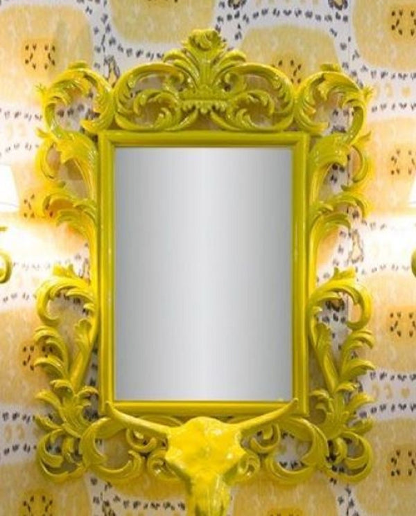 Casa Padrino miroir baroque de luxe jaune - Miroir mural fait main de style baroque - Magnifiques accessoires de décoration baroque