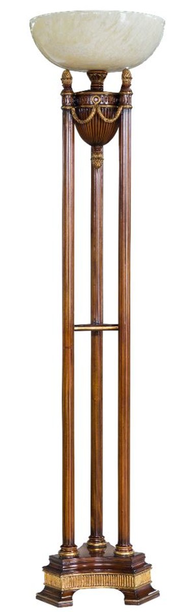 Casa Padrino lampada da terra barocco di lusso marrone / oro / crema Ø 45 x A. 191 cm - Magnifica lampada da terra in mogano - Mobili da soggiorno barocco
