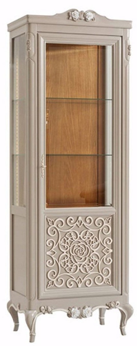 Casa Padrino vetrina barocco di lusso grigio / crema / marrone - Vetrina fatto a mano stile barocco italiano - Mobili barocchi italiani - Mobili stile barocco - Qualità di Lusso - Fatto in Italia