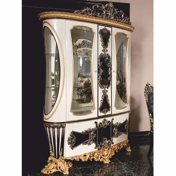 Casa Padrino Luxus Barock Vitrine Weiß / Schwarz / Gold 180 x H. 245 cm - Prunkvoller Massivholz Vitrinenschrank - Barock Möbel