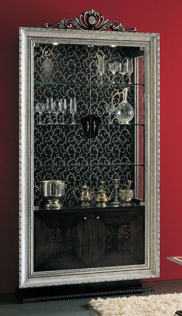 Casa Padrino armoire vitrine baroque de luxe noir / argent - Magnifique vitrine baroque avec 4 portes - Mobilier de salon et d'hôtel baroque - Qualité de première classe - Fabriqué en Italie

