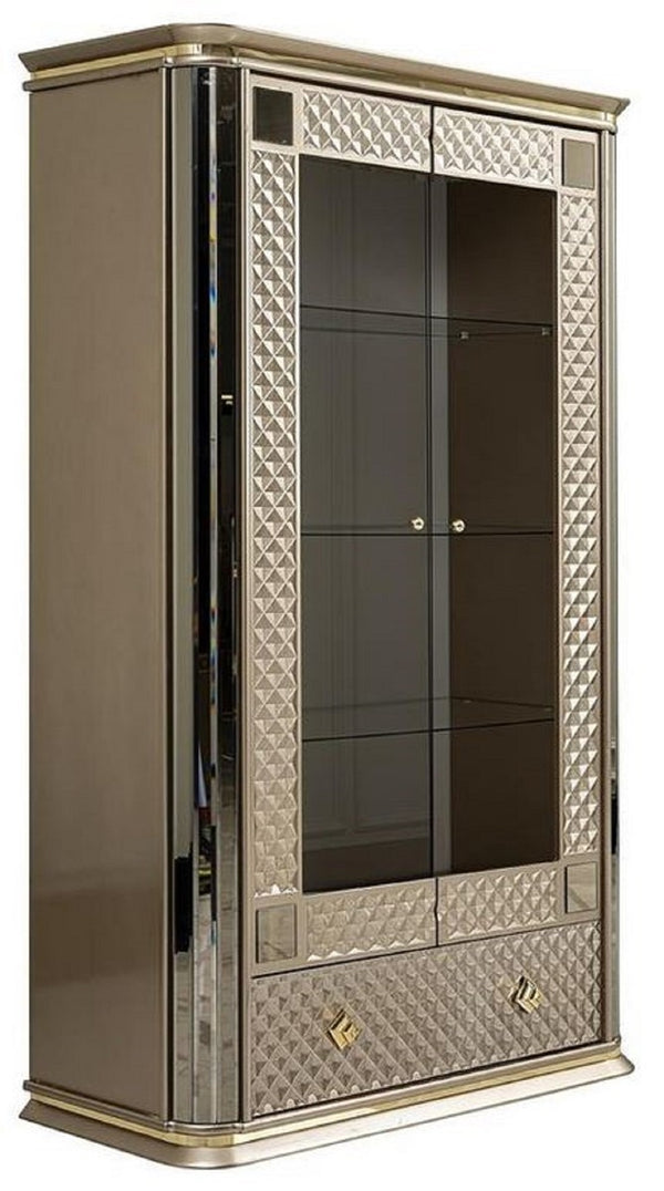 Casa Padrino vitrine Art Déco de luxe beige / or - Armoire vitrine fait main en bois massif avec 2 portes et tiroir - Noble Mobilier Art Déco
