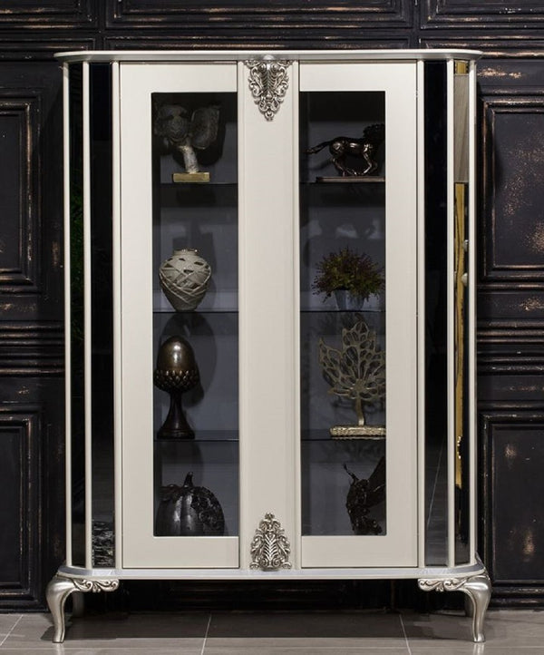 Casa Padrino vetrina gabinetto barocco di lusso bianco / argento - Vetrina a specchio in legno massello con 2 ante - Magnifico mobile barocco