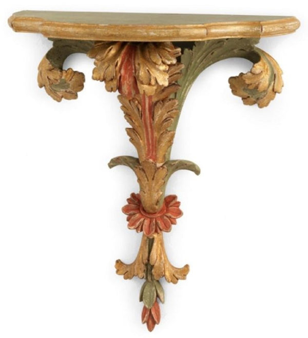 Casa Padrino console murale baroque de luxe vert / rouge / or antique - Magnifique console de décoration murale en bois massif de style baroque - Meuble baroque - Fabriqué en Italie