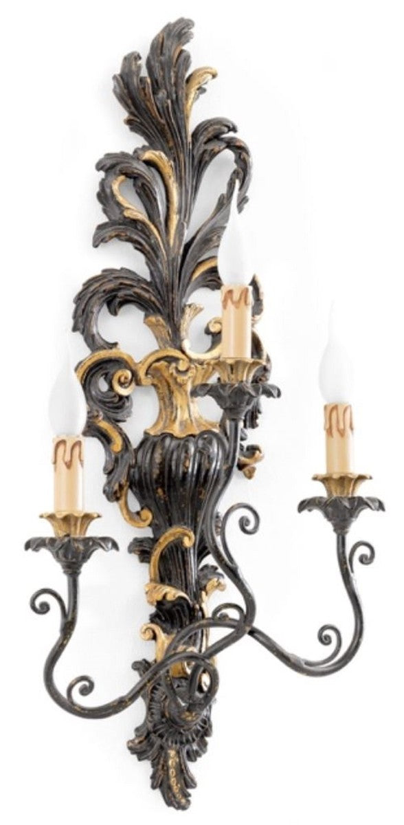 Casa Padrino lámpara de pared doble barroco de lujo negro antiguo / oro antiguo 37 x 18 x A. 78 cm - Magnífica lámpara de pared estilo barroco - Calidad de Lujo - Hecho en Italia