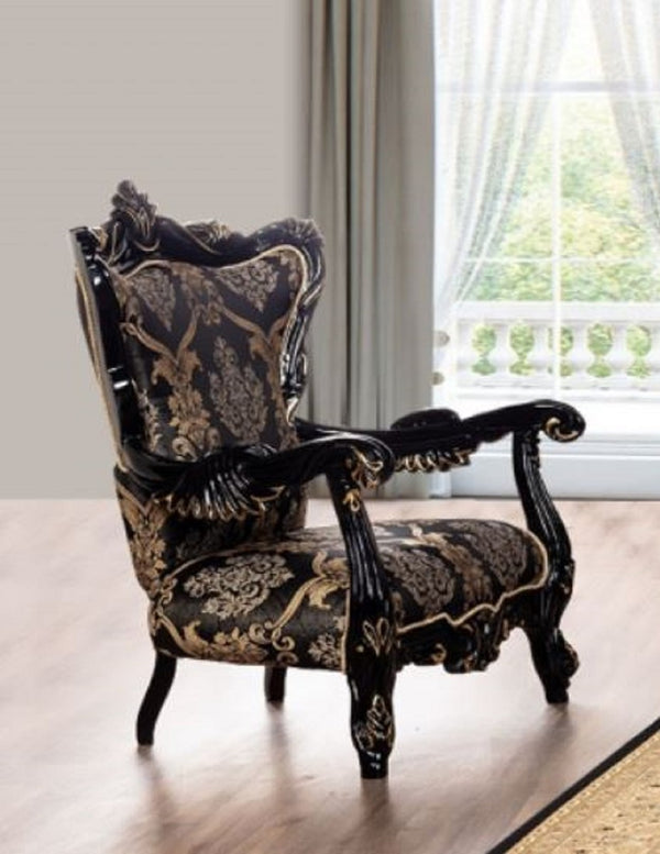 Casa Padrino luxury baroque living room armchair black / gold - Magnificent armchair with elegant pattern - Handmade baroque living room furniture
