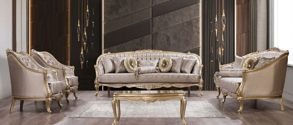 Casa Padrino Luxus Barock Wohnzimmer Set Silber / Gold - 2 Barock Sofas & 2 Barock Sessel & 1 Barock Couchtisch - Luxus Wohnzimmer Möbel im Barockstil - Barock Möbel - Edel & Prunkvoll
