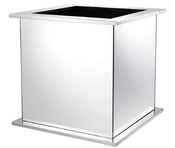 Casa Padrino pot de fleurs de luxe argent 50 x 50 x H. 49 cm - Pot de Plante en Acier Inoxydable avec Verre Miroir